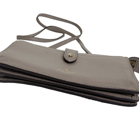 Kate Spade Beige Tan Crossbody Bag Purse Leather Zip Slots Gold Detachable Strap - Picture 4 of 12
